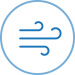Ein blaues Kreissymbol mit drei gekrümmten Linien in der Mitte, die einen kontinuierlichen Luftdruck symbolisieren.