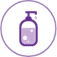 Une icône en forme de cercle violet avec à l'intérieur un dessin au trait d'un distributeur de savon à main pour représenter le savon ou le détergent liquide.