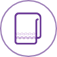 Une icône en forme de cercle violet avec un dessin au trait d'une serviette pliée à l'intérieur pour représenter une serviette propre.