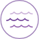 Une icône de cercle violet avec des lignes ondulées à l'intérieur pour représenter l'eau.